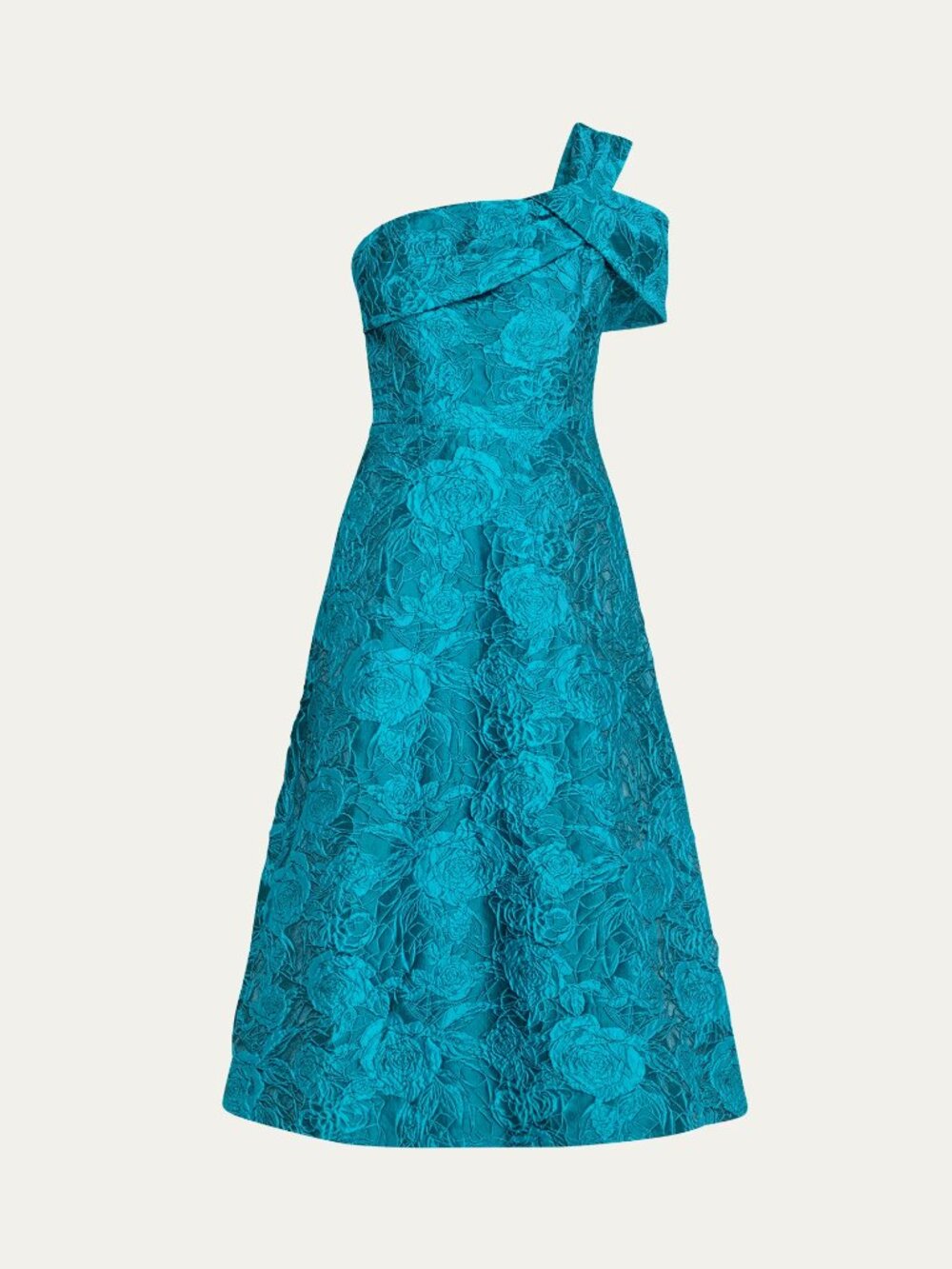 NWT Rickie Freeman for Teri Jon One-Shoulder Floral Jacquard Midi Dress